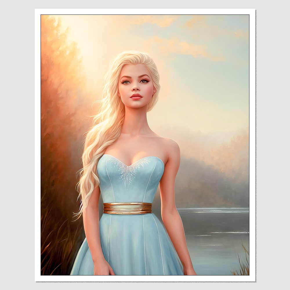 SD-02739 Elsa Jean A Painting Of A Woman In A Blue Dress, A Detailed  Painting, Inspired By Charlie Bowater, Fantasy Art, Frozen Lake, Disney  Cartoon, ...