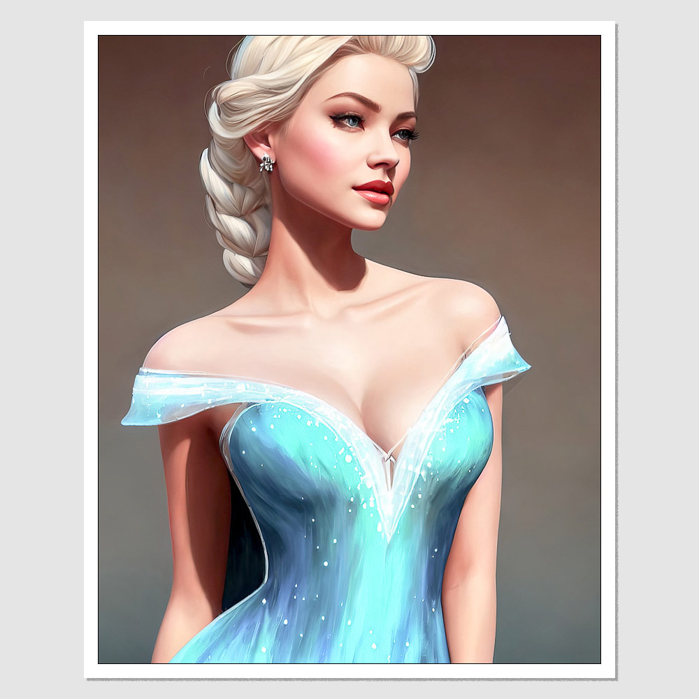 SD-02775 Elsa Jean A Painting Of A Woman In A Blue Dress, A Photorealistic  Painting, Inspired By Ross Tran, Fantasy Art, Elsa Frozen, 2D Cartoon 8x10