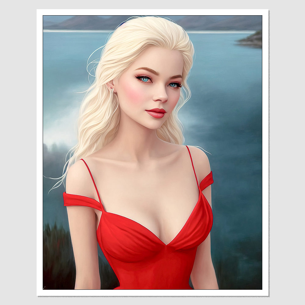 Elsa Jean Game Of Thrones - SD-02776 Elsa Jean A Painting Of A Woman In A Red Dress, L Ji, Trending On  , Fantasy Art, Extremely Pale Blond Hair, In Lake, Charmed Sexy Look,  Dating App Icon, Secondlife,