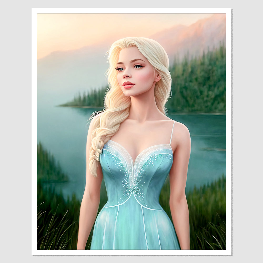 SD-02781 Elsa Jean A Painting Of A Woman In A Blue Dress, Inspired By Jan  Tengnagel, Trending On , Fantasy Art, Elsa Frozen, Mountain Lake, Medibang,  ...