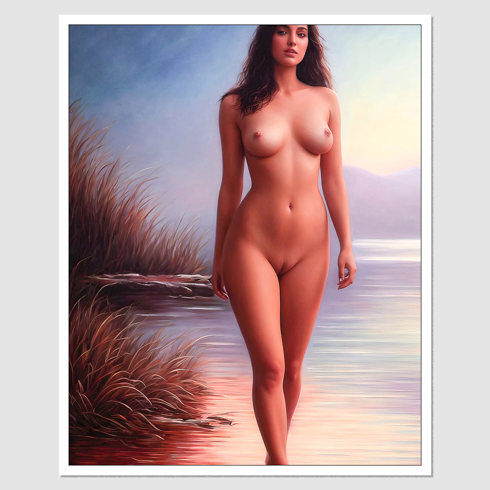 SD-03347 A Painting Of A Naked Nude Woman Walking A Body Of Water, A Fine  Art Painting, inspired by Alex Horleyorlandelli, Figurative Art, Sexy Young  Woman, Symmetrical Eyes And Body, Snes Graphics,