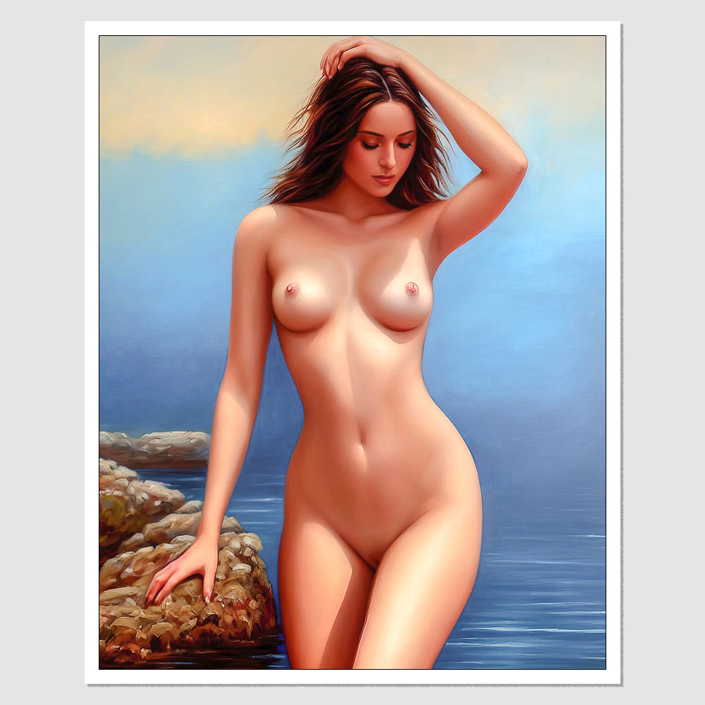 SD-03376 A Painting Of A Naked Nude Woman Standing In The Water, A Fine Art  Painting, inspired by Boris Vallejo, Figurative Art, Natalie Portman As A  Goddess, Curvy Body, Sexy Young Woman,