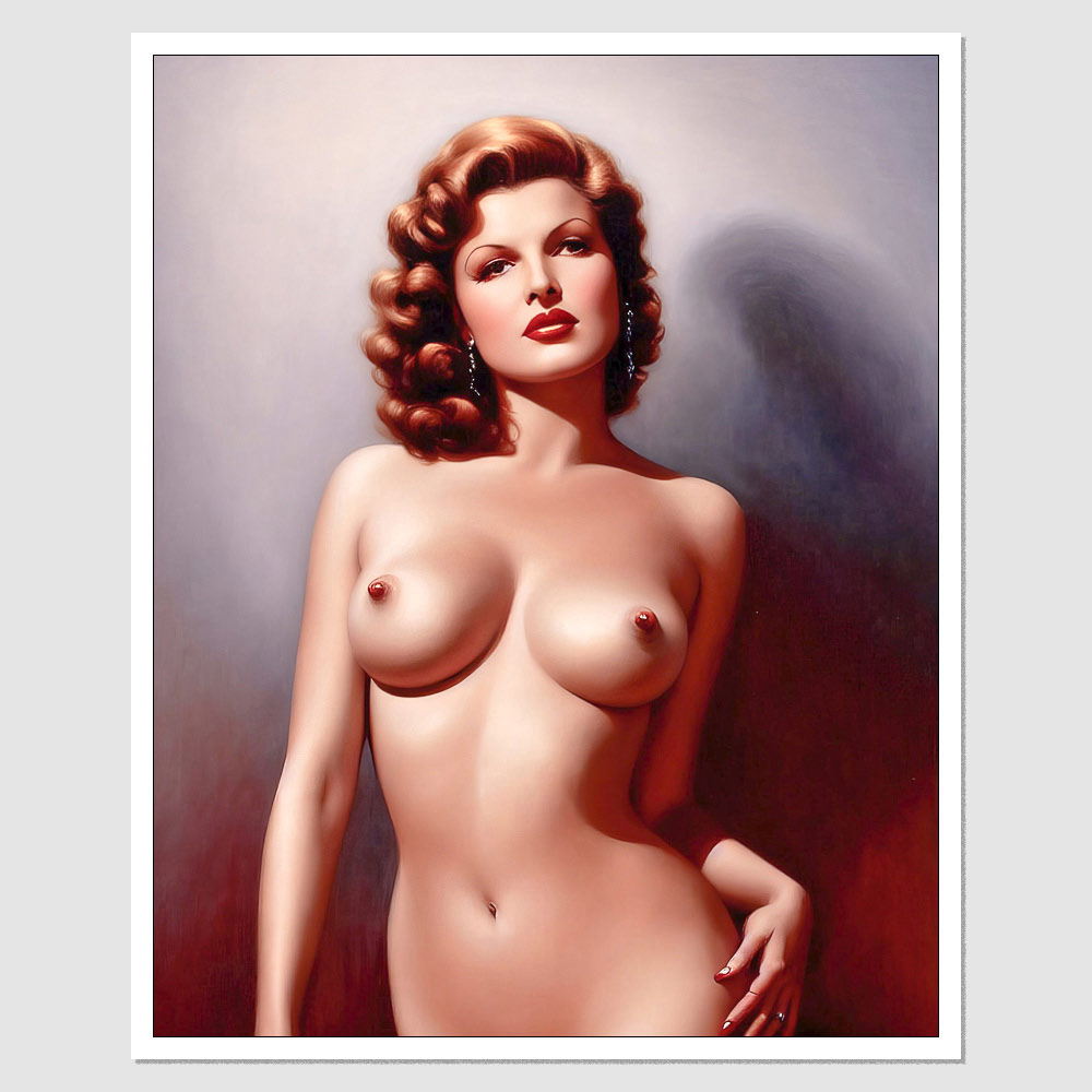 SD-06875 Rita Hayworth A Painting Of A Naked Nude Woman Posing For A  Picture, An Art Deco Painting, inspired by Rick Amor, With Long Wavy Red  Hair