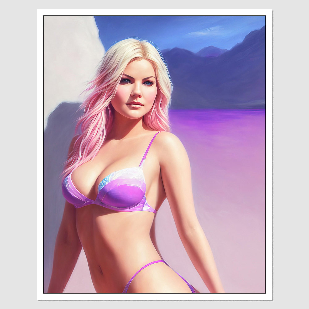 SD-07865 Elisha Cuthbert A Painting Of A Woman In A Bikini, Featured On ,  Fantasy Art, Long Light Pink Hair, As The Protagonist Of Gta 5, Attractive  Feminine Curves, A Full Portrait