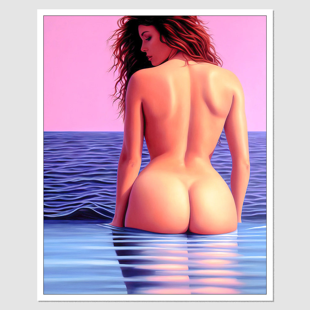 SD-08307 Kelly LeBrock A Painting Of A Naked Nude Woman Sitting In The  Water, A Fine Art Painting, inspired by Ron English, Featured On , Looking  Out At A Pink Ocean, Bending
