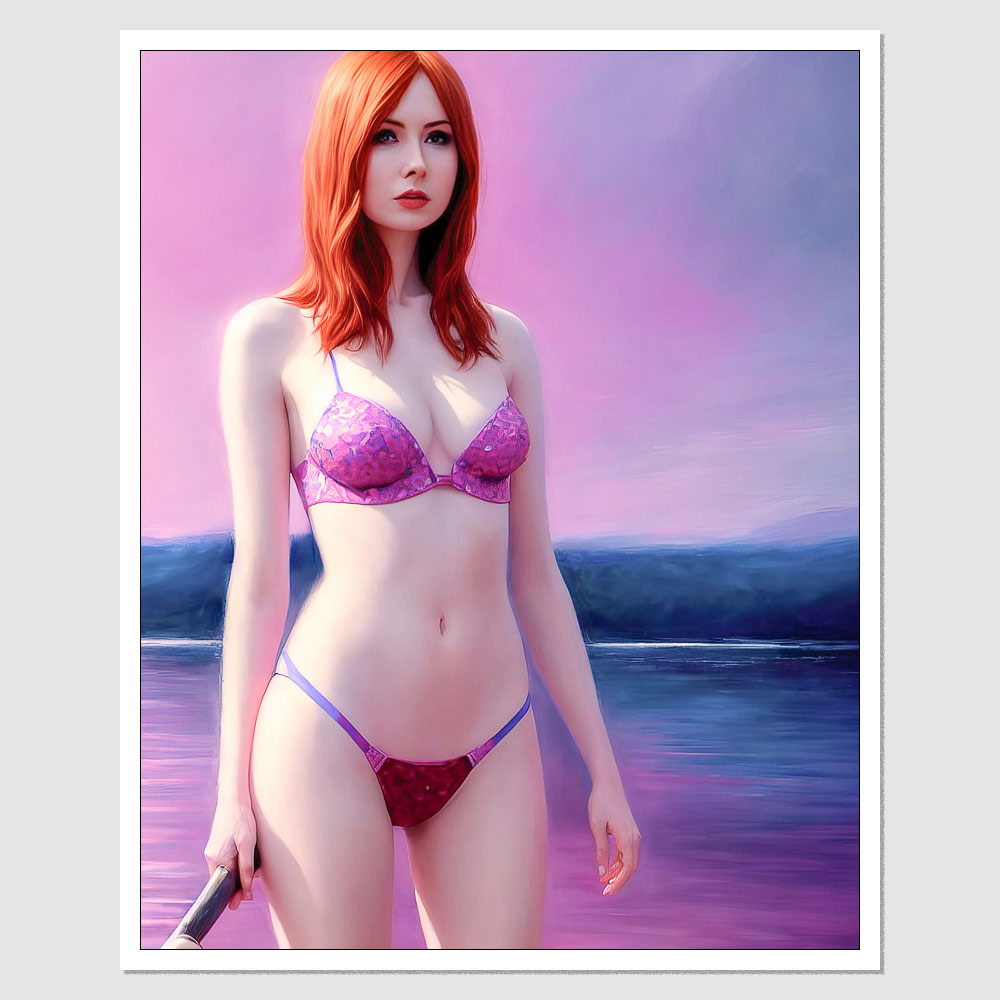 SD-08966 Karen Gilan A Woman In A Bikini Holding A Baseball Bat, A  Photorealistic Painting, Featured On , inspired by Karen Gillan, Lingerie,  Fuchsia Skin Beneath The Armor, W 1 0 2