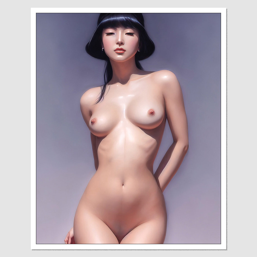 SD-10438 Asian Beauty A Woman In A Black Hat Posing Naked Nude, A  Photorealistic Painting, Hajime Sorayama, Anime In White, Saturated Pastel  Colors, Japanese Action Figure, Very Sexy Woman With Black Hair,