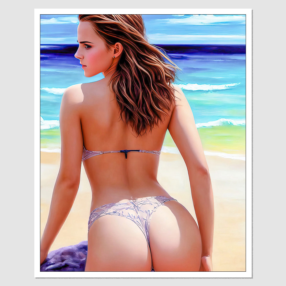 SD-12642 Emma Watson A Painting Of A Woman In A Bikini On The Beach, A Fine Art Painting, Featured On , With The Face Of inspired by Emma Watson, Big Booty, Luxury picture