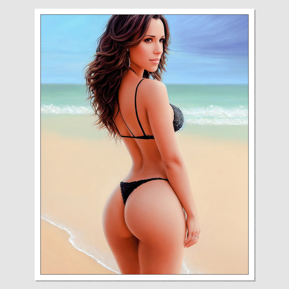 SD-13427 Lacey Chabert A Painting Of A Woman In A Bikini On The Beach, A  Photorealistic Painting, Featured On , Gorgeous Latina Face 8x10