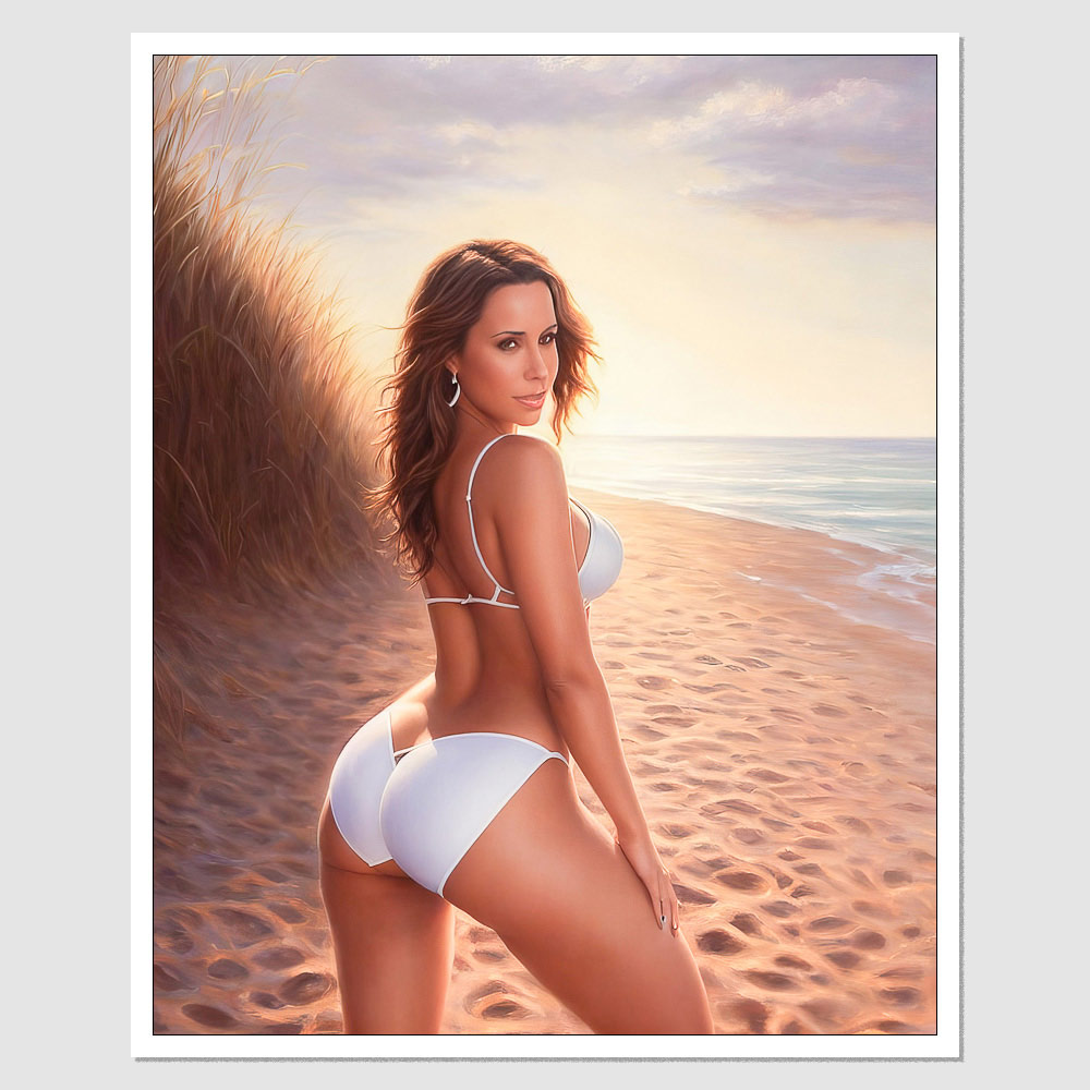 SD-13439 Lacey Chabert A Painting Of A Woman In A Bikini On The Beach, A  Photorealistic Painting, inspired by Mark Arian, Trending On , J Lo, Very  ...