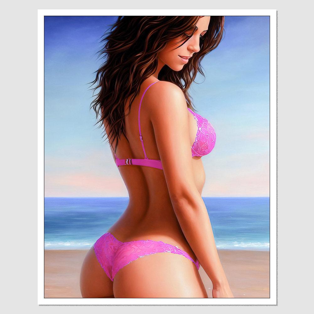 SD-13448 Lacey Chabert A Painting Of A Woman In A Bikini On The Beach, A  Fine Art Painting, Featured On , Detailed Realistic Colors, Looking Out At  A ...