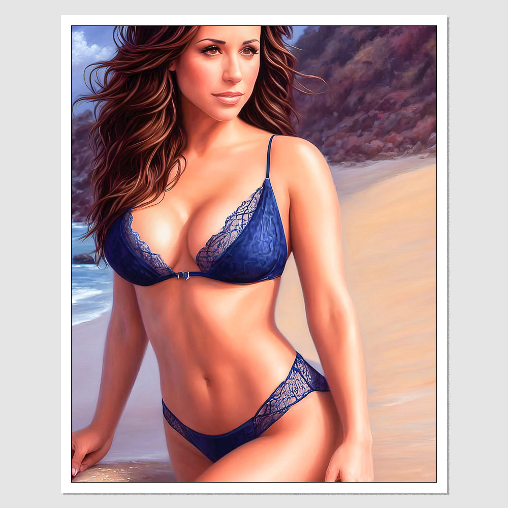 Sd Lacey Chabert A Painting Of A Woman In A Bikini On The Beach A Photorealistic Painting