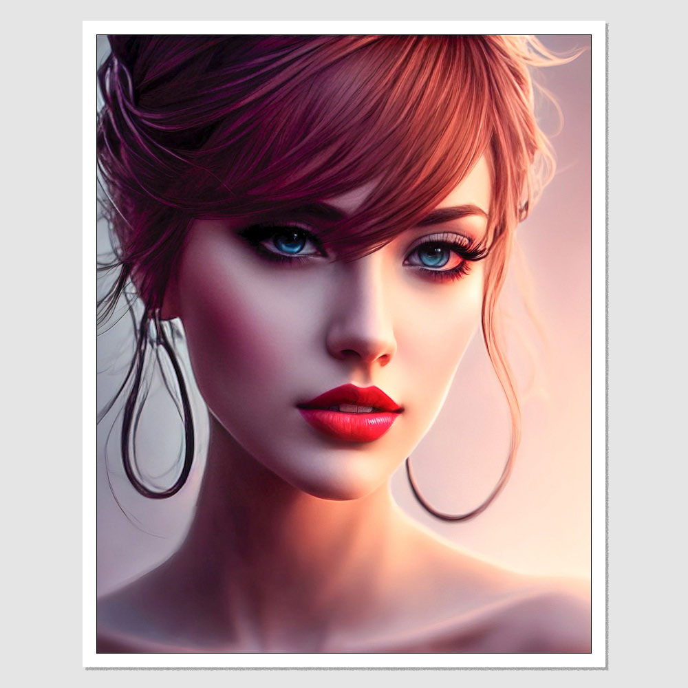 SD-14084 A Close Up Of A Woman With Red Hair, A Photorealistic Painting, 3D  Render Of A Blue Eyes, Young Sexy Elegant Woman, Photoshop Render,  Realistic Cartoon, Covid19 As A Human, Contrast